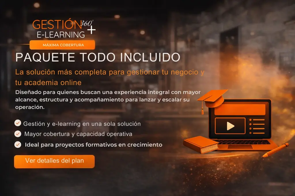 Montaje y puesta en marcha de plataforma para la gestión y comercialización de cursos virtuales (mensual). Incluye asistencia en la preparación